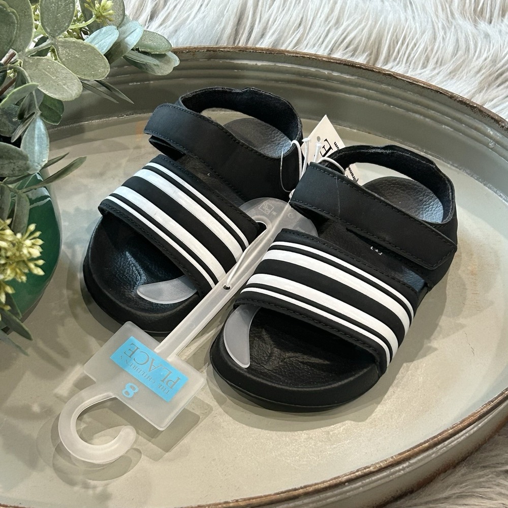 The Children's Place‎ Boys Striped Black Sandals Size 8 Toddler NEW